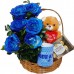 AC06-Cesta com 6 Rosas Azuis+Chocolate 8un+Urso Coração Amor 15cm+Caneca Azul "Como é Grande o meu amor"