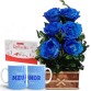 AK11-Ikebana com 6 Rosas Azuis+Chocolate Rafaello 9un+1Caneca Azul "Como é Grande meu amor"
