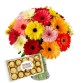 AV10-ARRANJO NO VASO G COM 24 GERBERAS COLORIDAS+CHOCOLATE 12UN