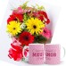 MB24-Mini Buquê com 6 Gerberas Coloridas+1Caneca 330ml "Como é grande o meu amor"