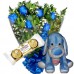 MB32-Mini Buquê com 6 Rosas Azuis+Cachorro Azul "Te Amo"+Chocolate 3un