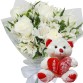 MINI BUQUE COM 6 ROSAS BRANCAS E ASTROMÉLIAS BRANCAS+URSO 22CM CORAÇÃO"AMOR"