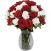 AV59-ARRANJO NO VASO G COM 24 ROSAS VERMELHAS E BRANCAS