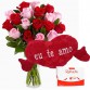AV15-Arranjo no Vaso G com 24 Rosas Vermelhas e cor Rosa+Chocolate Rafaello 9un+Coração Grande "Eu Te Amo" 62x34