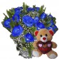 BP39-Buquê com 12 Rosas Azuis+Urso Coração Amor 20cm