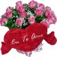 BP18-Buquê 12 Rosas Cor Rosa+Coração Grande "Eu Te Amo" 62x34