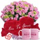 BPCN05-Buquê 36 Rosas cor Rosa +Coração Grande "Eu Te Amo" 64x32+Caneca Rosa "Como é Grande o meu amor"