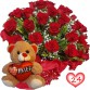 BP31-Buque 24 Rosas Vermelhas+Urso coração Amor 15cm