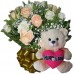 BP40-Buquê com 12 Rosas Branca e Chá + Urso 30cm "Eu te Amo"