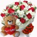 BP43-Buquê com 12 Rosas Vermelhas e Astromélias Brancas+ Urso 30cm Coração "Eu te Amo"