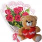 MB63-Mini buquê com 6 Rosas Vermelhas+Urso 30cm "Eu te Amo"