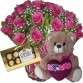 BPC07-Buquê com 12 Rosas Pink+Urso 30cm "Eu te Amo"+Chocolate 8un