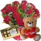 BPC10-Buquê com 12 Rosas Vermelhas+Urso 30cm "Eu te Amo"+Chocolate 8un