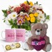MB71-Mini buquê com Flores Campestres+Urso 30cm "Eu te Amo"+1Caneca(Rosa) "Como é grande o meu amor..."+Chocolate 3un