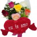 MB09-Mini Buquê 6 Rosas Coloridas+Coração Grande "Eu Te Amo" 48x52