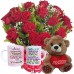 BPCN17-Buquê com 12 Rosas Vermelhas+1Caneca Mulher+Urso Coração Amor 15cm