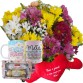 BPCC17-Buquê com Flores Campestres+1Caneca "Feliz dia das Mães"+Chocolate 6un+Coração Pelúcia "Como é grande o meu amor..." 65x30
