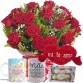 BPCC19-Buquê 12 Rosas Vermelhas+Chocolate 6un+Coração Pelúcia "Eu Te Amo" 62x34+1Caneca "Mãe Rainha"