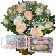 BCC06-Buquê 12 Rosas Brancas e Chá+Chocolate 6un+1Caneca "Feliz dia das Mães"
