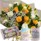 BCC09-Buquê 24 Rosas Amarelas e Brancas+Chocolate 6un+1Caneca "Mãe Rainha"