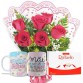 MB100-Mini buque 6 Rosas Vermelhas+1Caneca "Feliz dia das Mães"+Chocolate Rafaello 9un