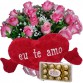 BPC14-Buquê 12 Rosas cor Rosa+Chocolate 12un+Coração Grande "Eu Te Amo" 62x34