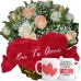 BPCN01-Buque 12 Rosas Chá e Branca+Coração Grande "Eu Te Amo" 62x34+1Caneca Exclusiva Melhor Mãe