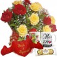 BPCC06-Buquê com 12 Rosas Vermelhas e Amarelas+Coração Você é Especial 30x65+Chocolate 3un+1Caneca Mãe Como é Grande..."