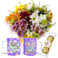 MB100-Mini Buquê com Flores Campestres+Caneca Mãe+Chocolate 3un