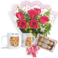 MB99-Mini Buquê com 6 Rosas Vermelhas+ Caneca Mãe+Chocolate 6un