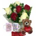 MB86-Mini Buquê 6 Rosas Vermelhas e Brancas+ Urso Coração Amor 15cm+1caneca "Mulher"