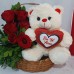 AC12-Cesta com 6 Rosas Vermelhas + Urso 30cm coração "Eu te Amo"