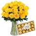 AV88-ARRANJO NO VASO G COM 24 ROSAS AMARELAS + CHOCOLATE 12 UN